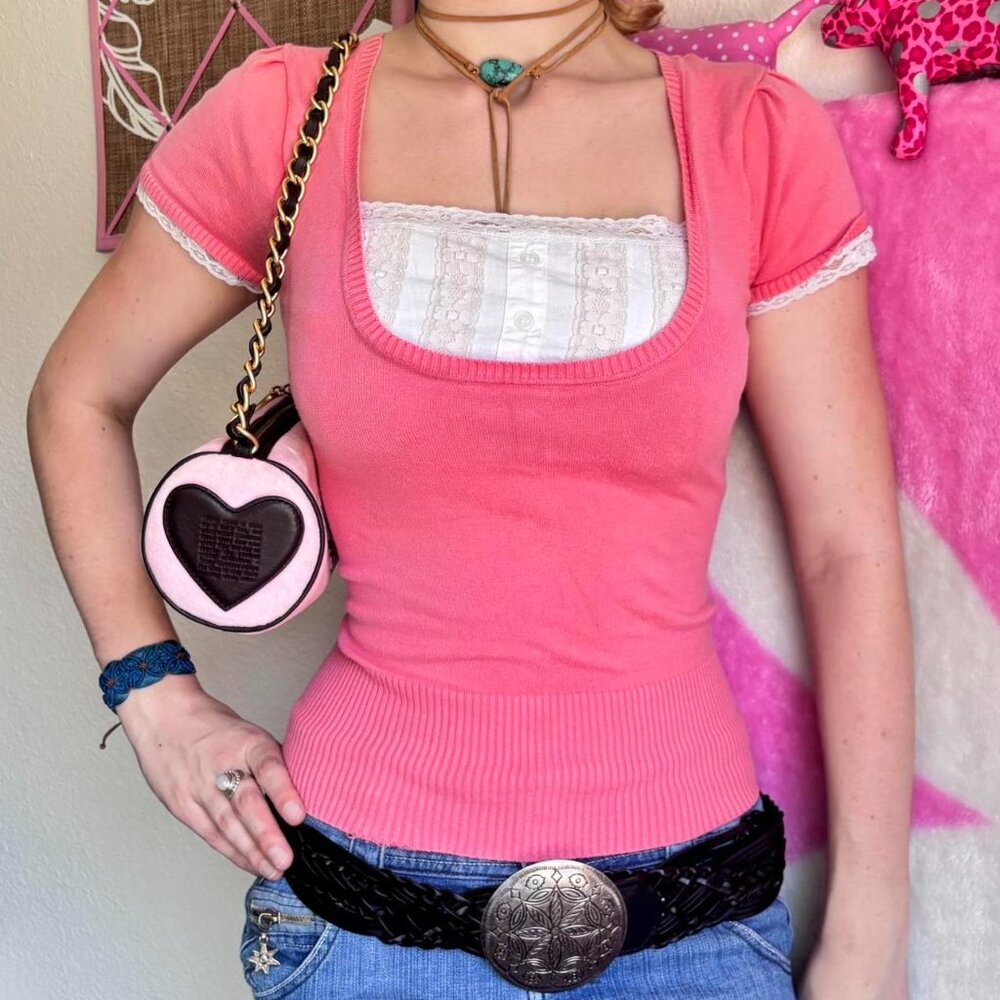 Women's Pink and White Shirt